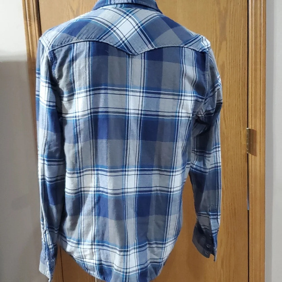 Lucky brand soft blue grey flannel shirt plaid snap up - Picture 6 of 8